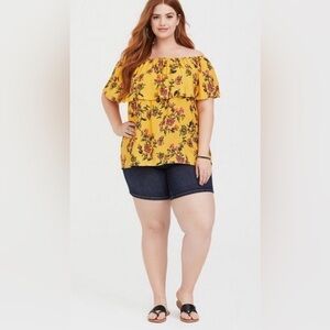 Torrid CREPE EMBROIDERED RUFFLE OFF-SHOULDER TOP 1X